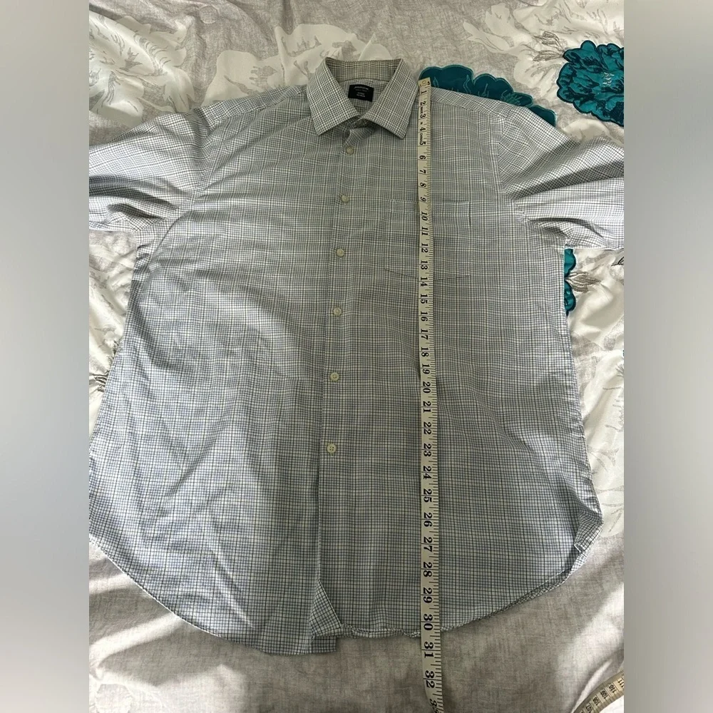 Arrow Dress Shirt Men’s 16.5 White Plaid Fitted Button Front Shirt